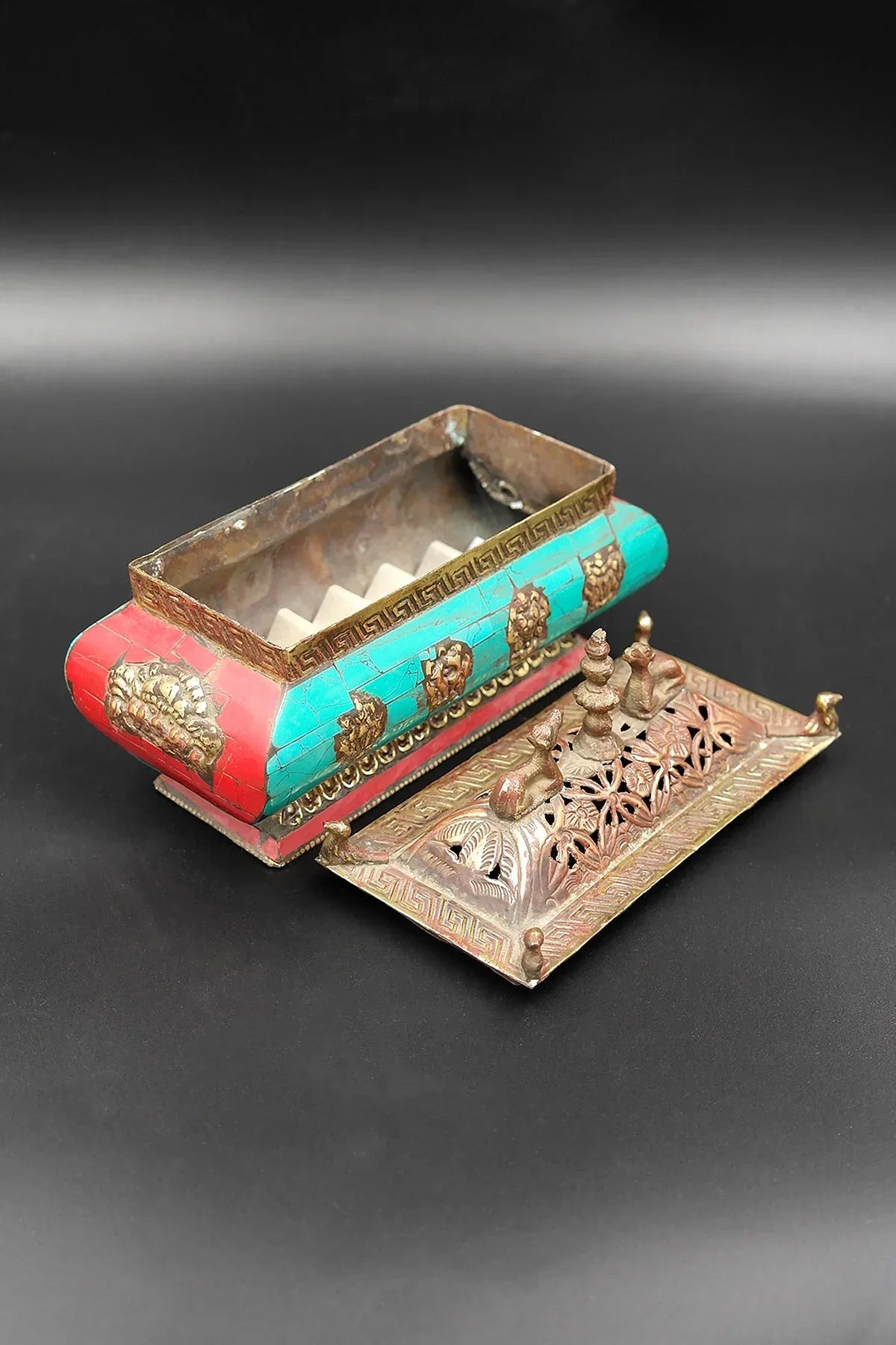 Temple Shaped Tibetan Buddhist Artistic Incense Burner with Round shape stone inlays - Vajracrafts