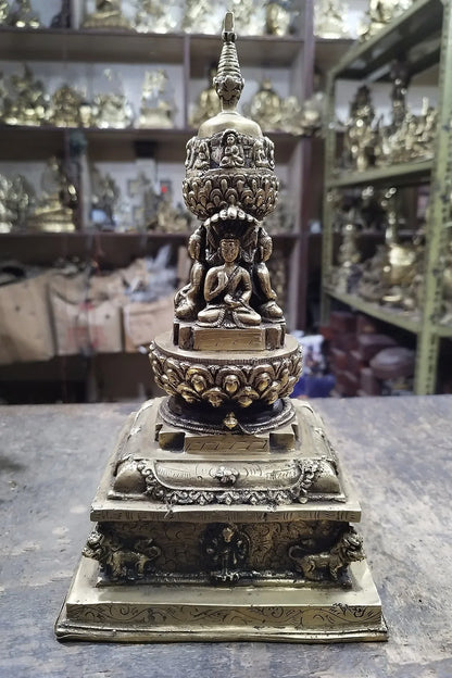 Pancha Buddha Stupa Statue, 12" - Vajracrafts