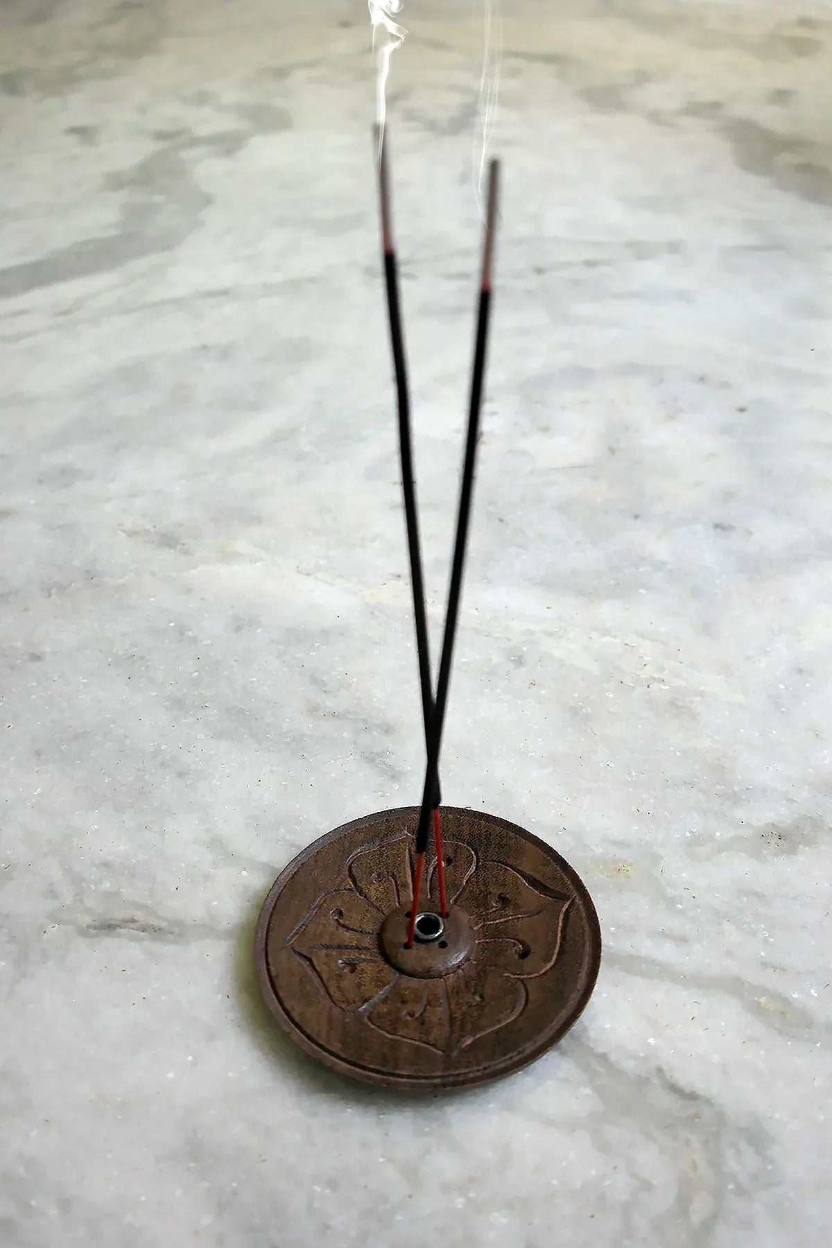 Flower Design Wooden Tibetan Incense Burner, Hand Carved Incense Holder - Vajracrafts