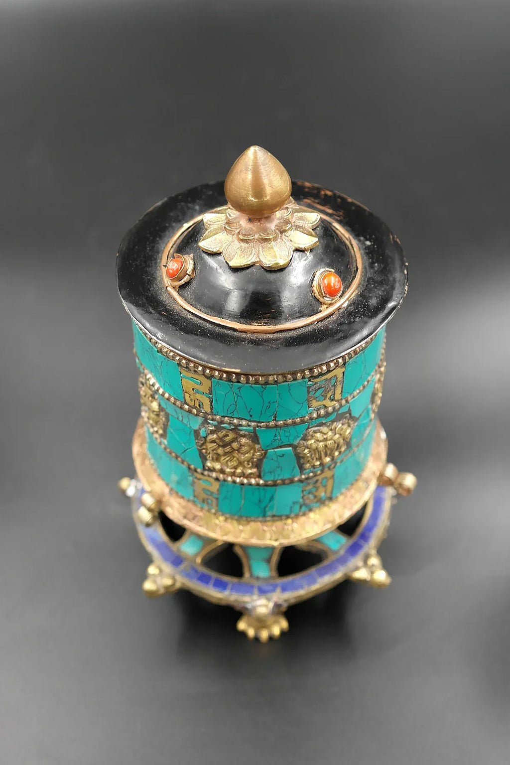 Turquoise inlaid Table Prayer Wheel with Mantra inside - Vajracrafts
