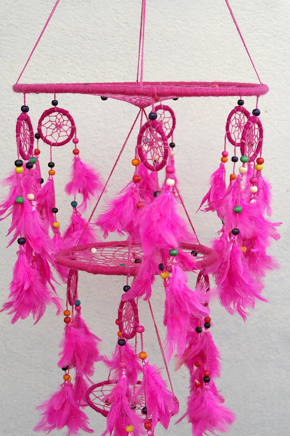 Pink Large Handmade Dream Catcher Feather Hanging