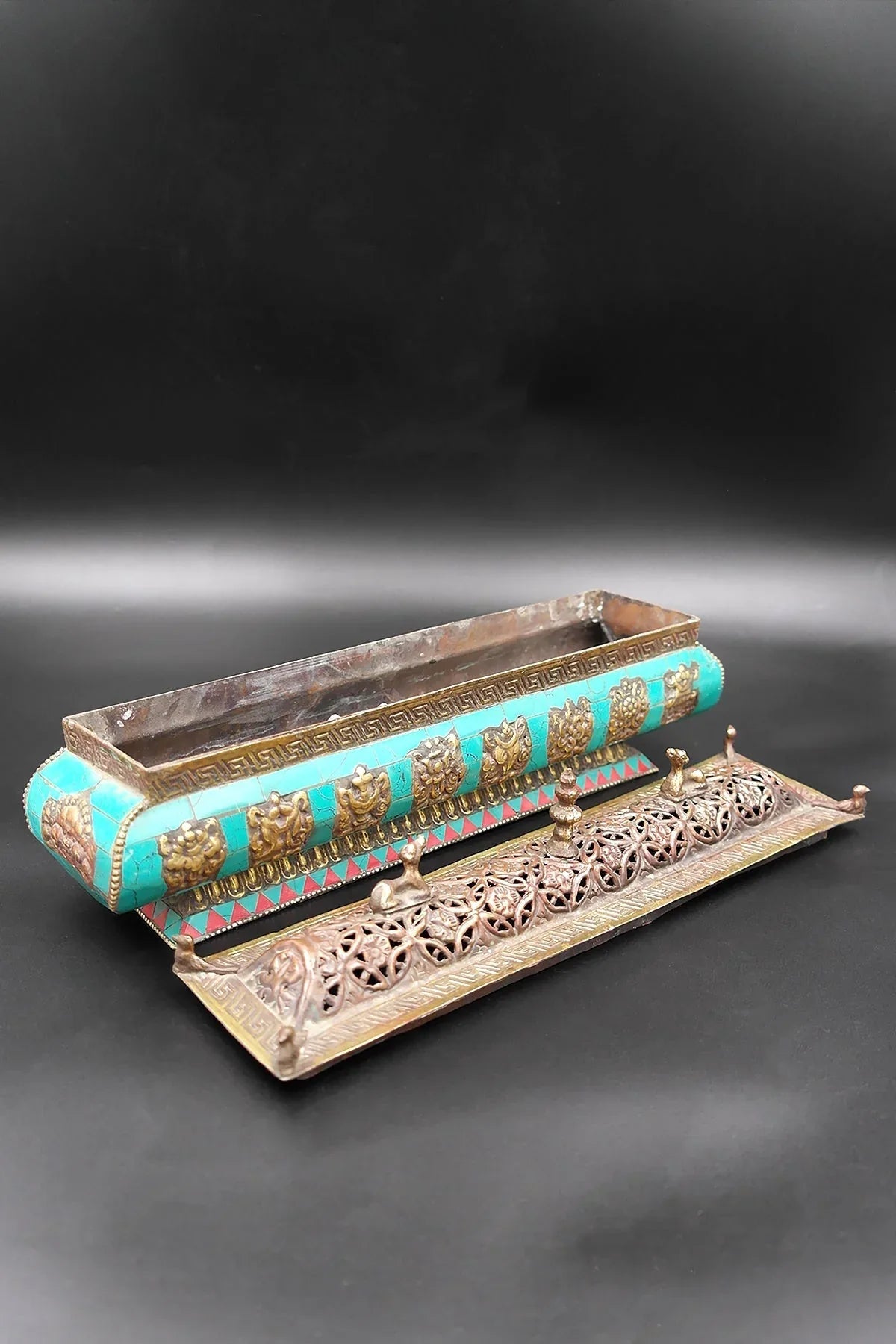 Stupa and deer and eight auspicious symbols Incense burner with natural stones - Vajracrafts