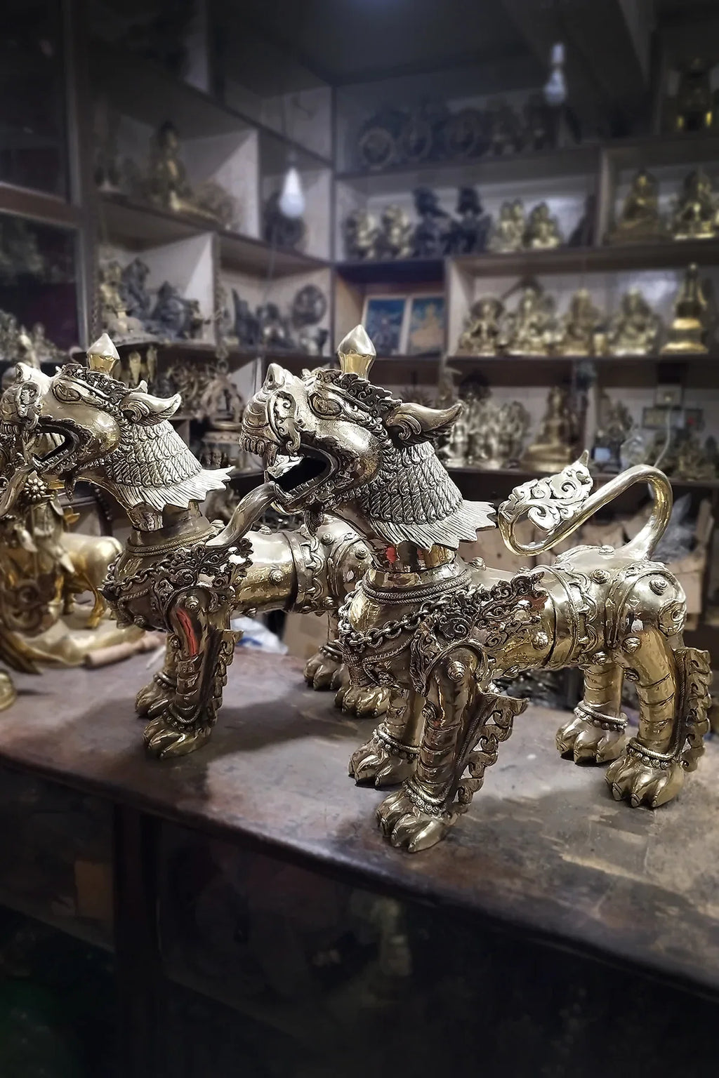 Brass Lion Statue Set, Big Lion Figurine - Vajracrafts