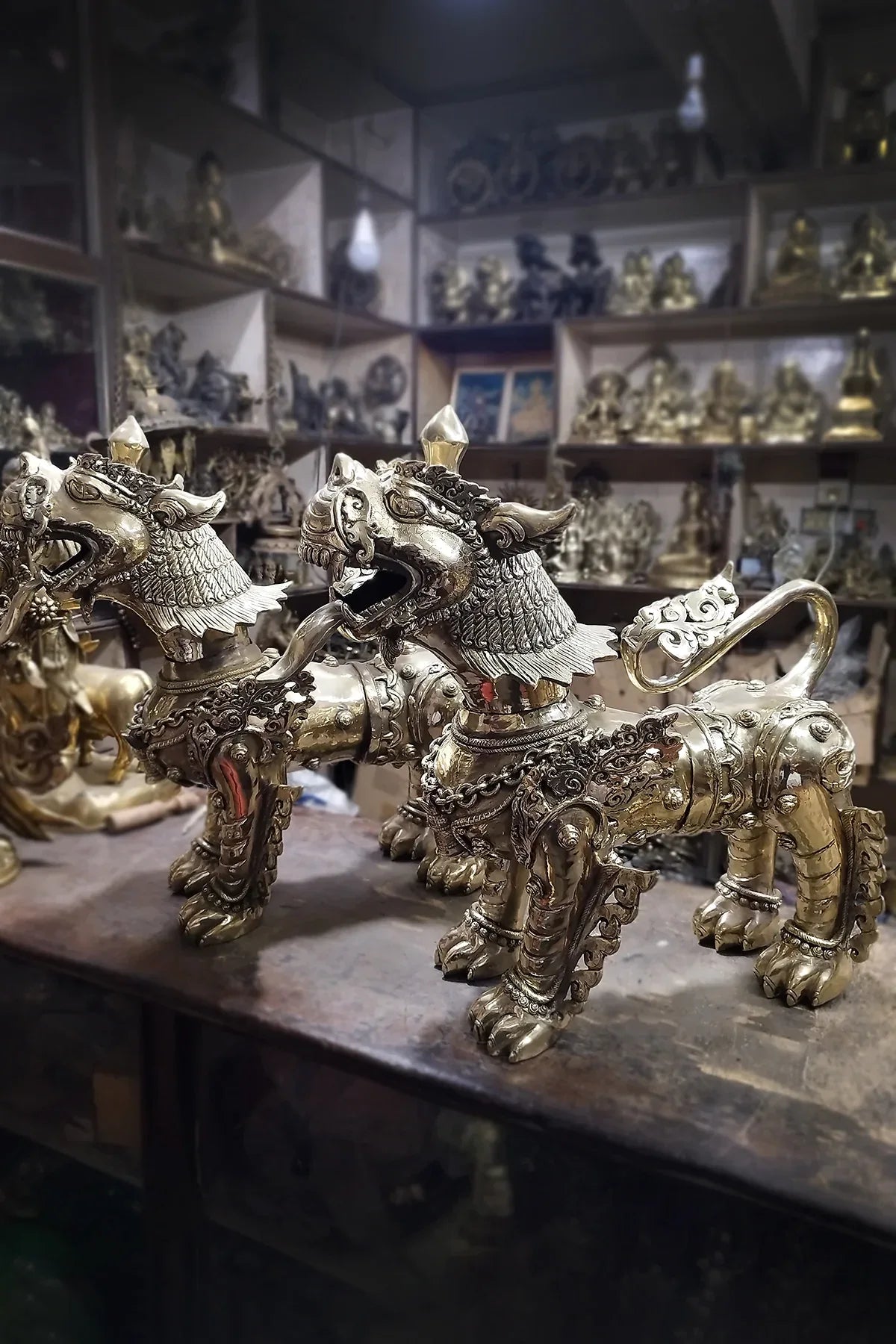 Brass Lion Statue Set, Big Lion Figurine - Vajracrafts