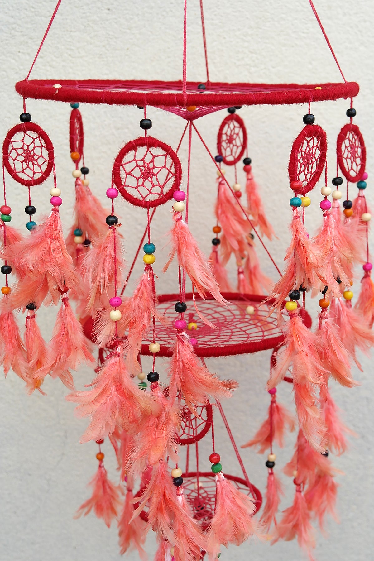 Red Large Handmade Dream Catcher Feather Hanging | Vajracrafts