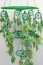 Green Large Handmade Dream Catcher in 3 Tier, home décor - Vajracrafts