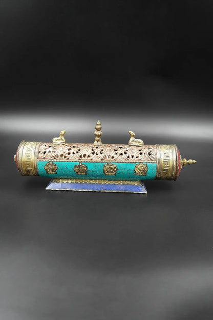 Tibetan Temple style antiqued metal Eight Auspicious Symbols Incense Burner - Vajracrafts