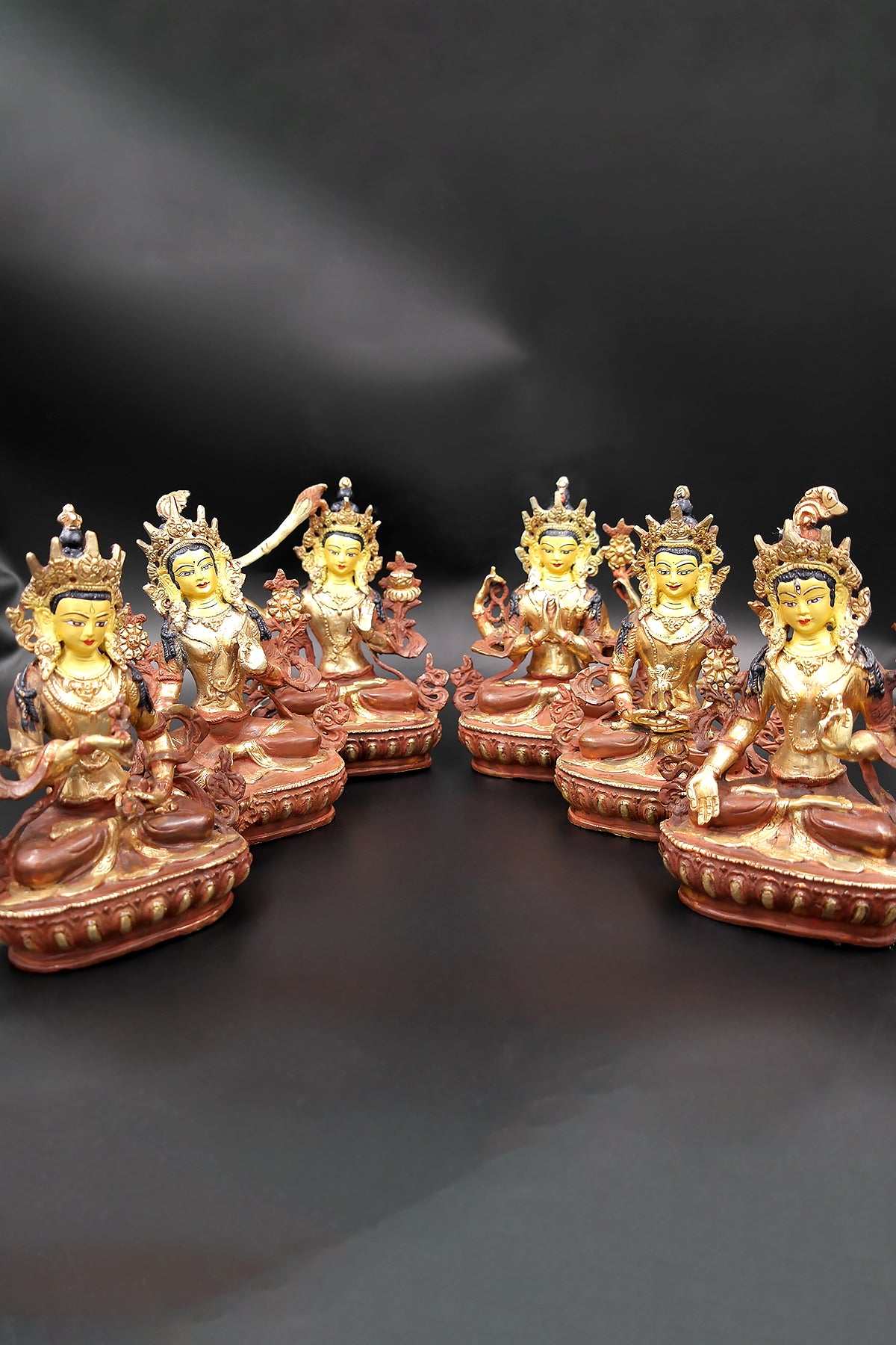 Green Tara, Manjushri, Chenrezig, Vajrasattva, Amitabha and White Tara, Set of 6 Sculptures