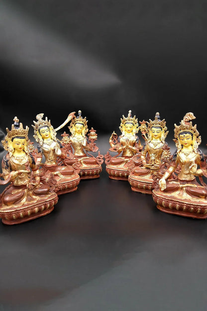 Green Tara, Manjushri, Chenrezig, Vajrasattva, Amitabha and White Tara, Set of 6 Sculptures - Vajracrafts
