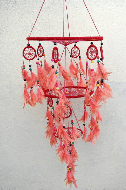 Red Large Handmade Dream Catcher Feather Hanging - Vajracrafts