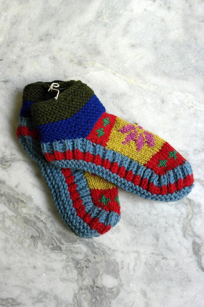 Multi colors Hand knitted woolen indoor socks - Vajracrafts