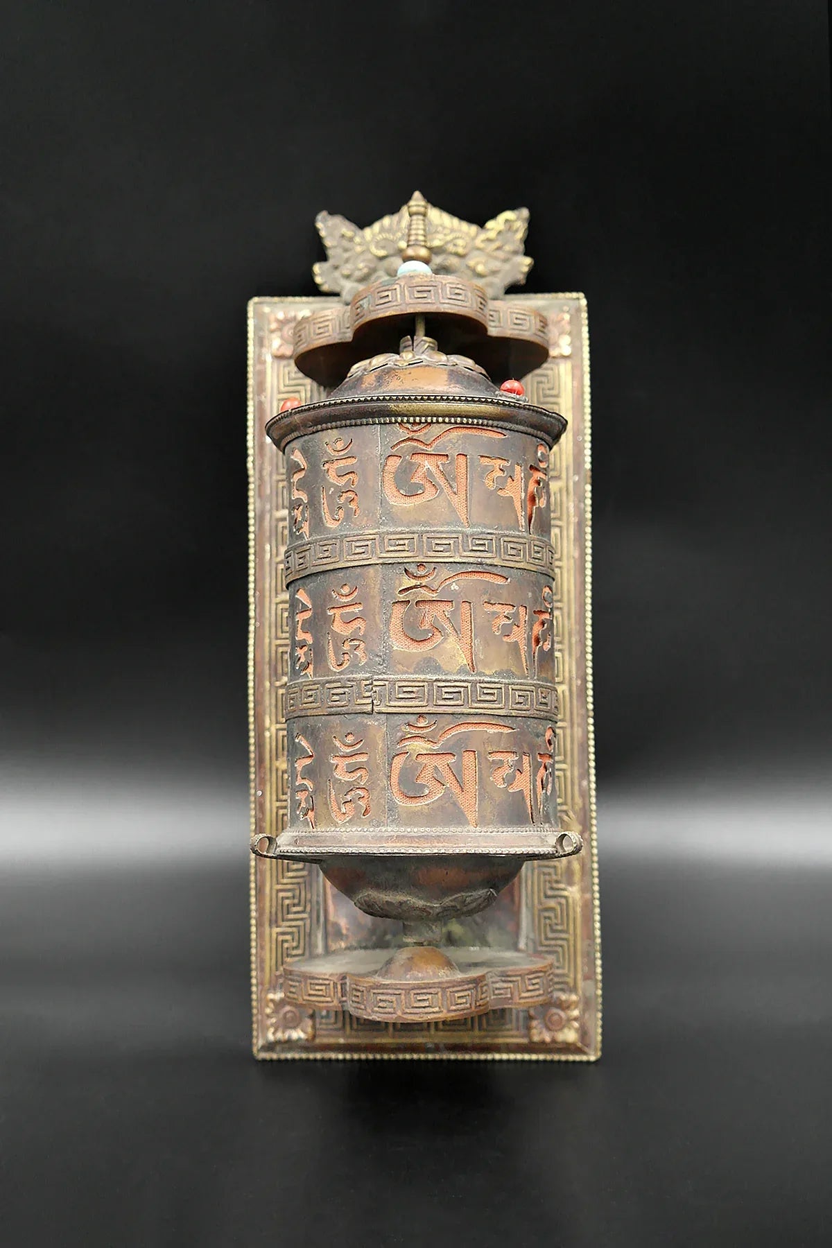 Antique Wall-mounted Om Mani Padme Hum prayer wheel that brings peace - Vajracrafts