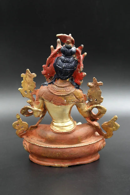 Partial Gold Plated Green Tara Statue, 6" - Vajracrafts