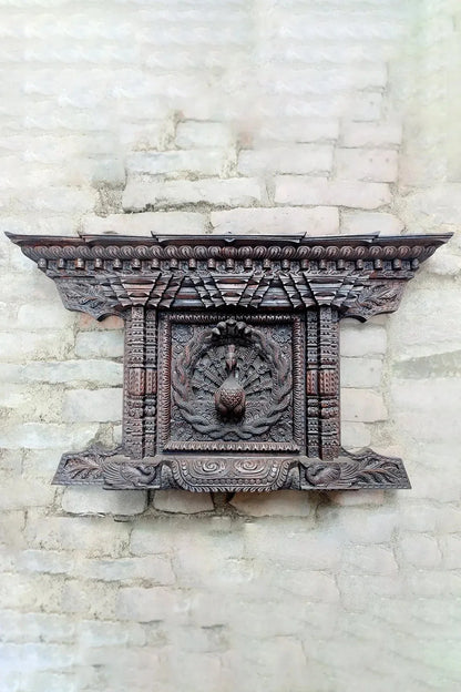 Wooden Handmade Newari Traditional Peacock Window Wall Hanging Collectible - Vajracrafts