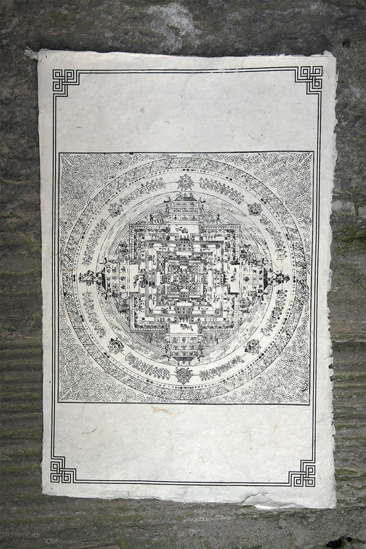 Mandala Poster in white handmade Lokta Paper | Vajracrafts