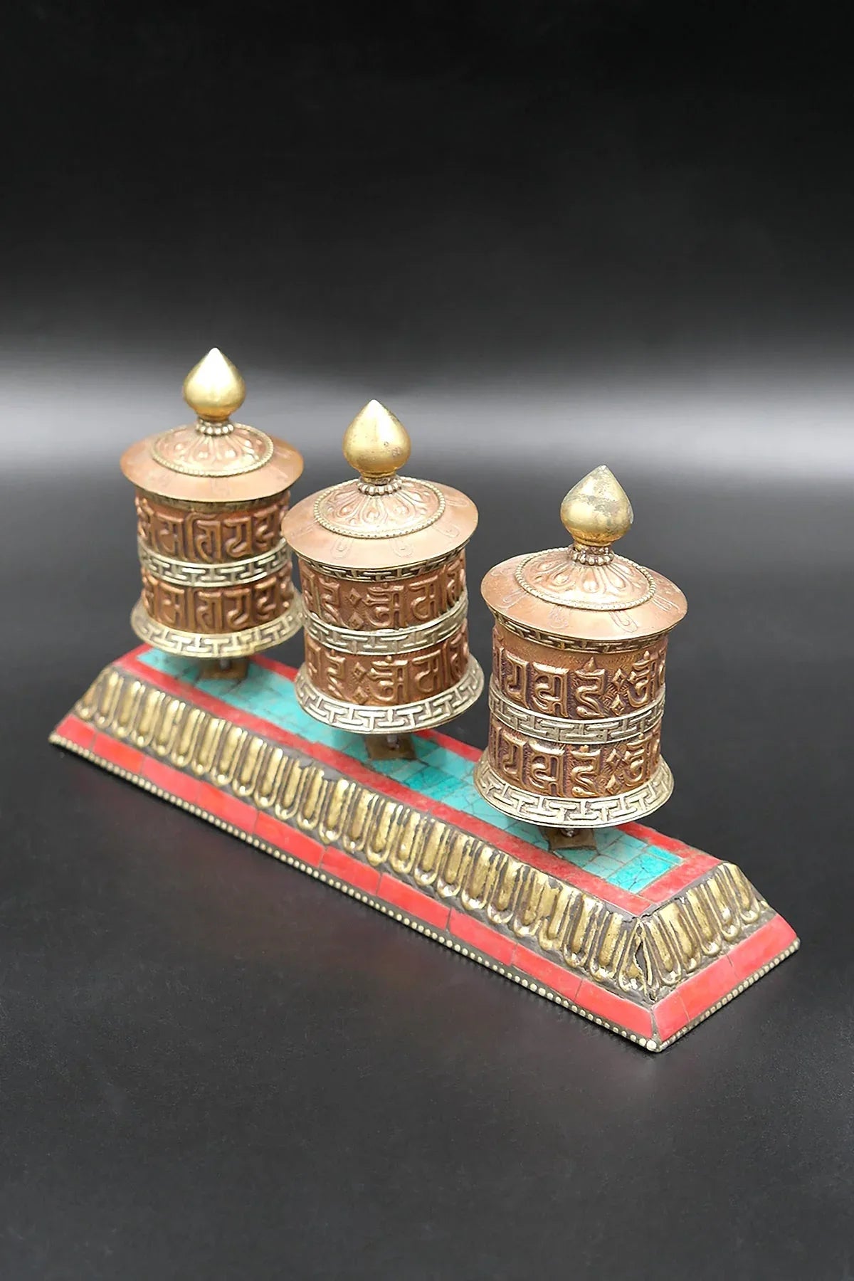 Two lines Mantra engraved Three in One Prayer Wheel with stand - Vajracrafts