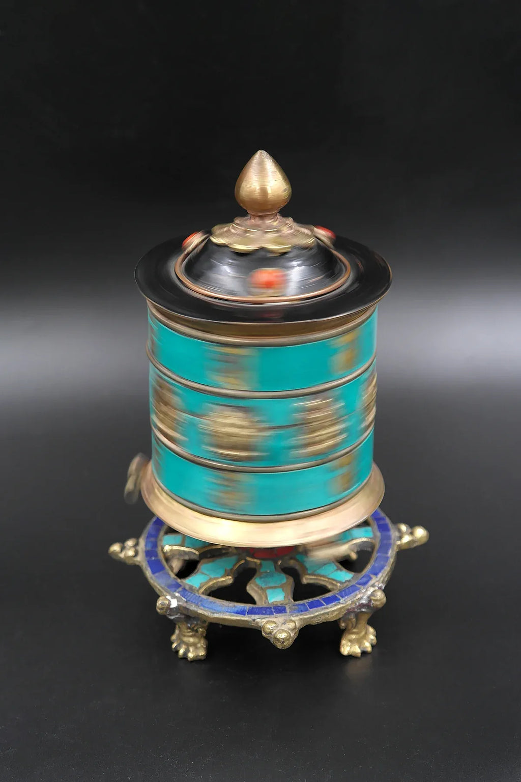 Turquoise inlaid Table Prayer Wheel with Mantra inside - Vajracrafts
