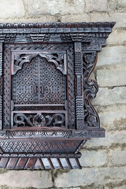 Traditional Newari Handcrafted Wooden Kumari Window - Vajracrafts