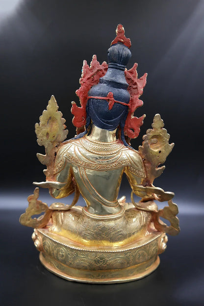 Elegant Hand carved Tibetan Green Tara Statue, 13" - Vajracrafts
