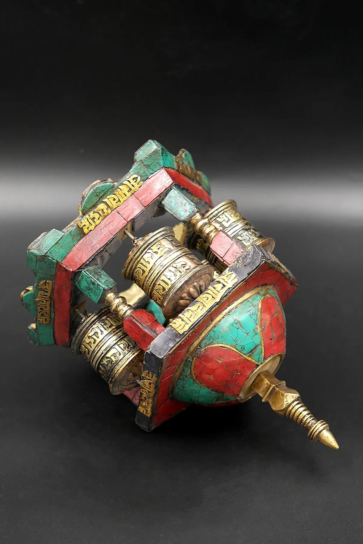 Stupa Prayer Wheel, Tibetan Buddhist stupa set with stones, table prayer wheel - Vajracrafts