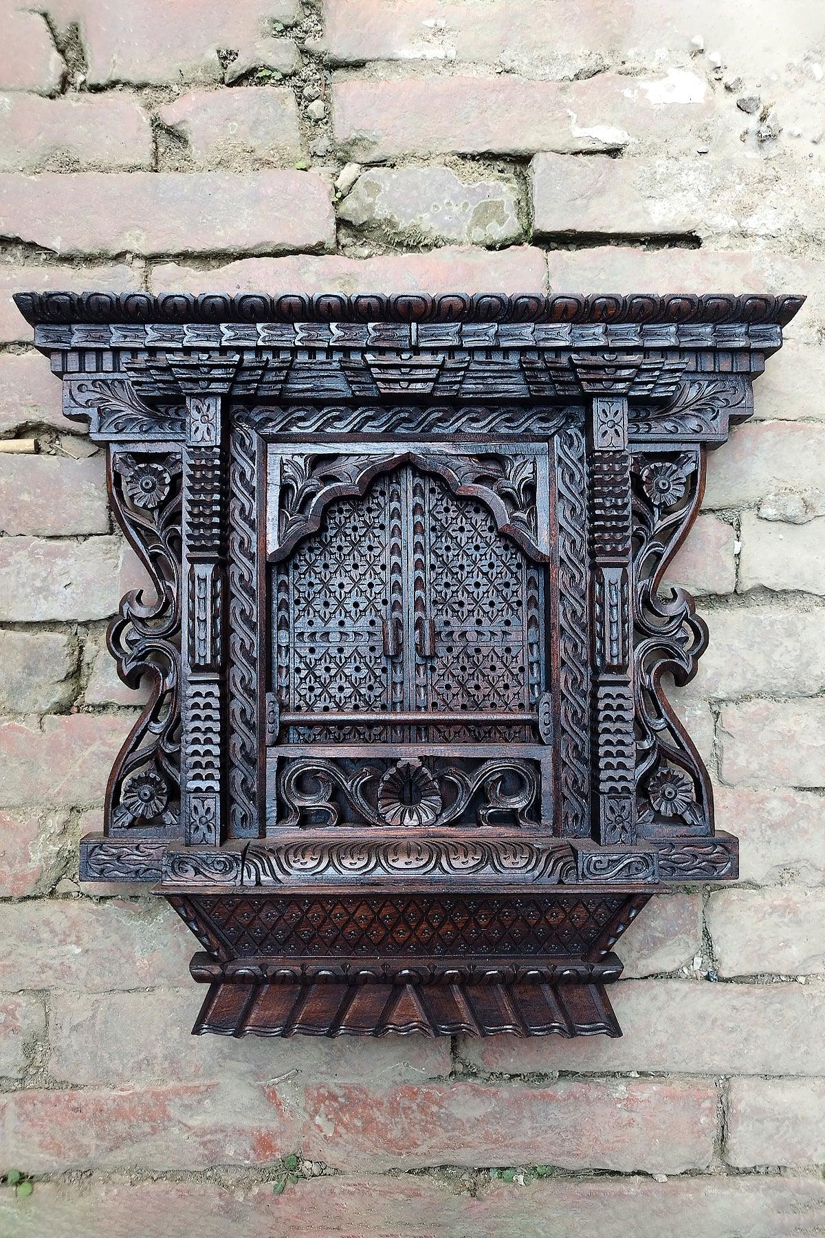 Traditional Newari Handcrafted Wooden Kumari Window - Vajracrafts