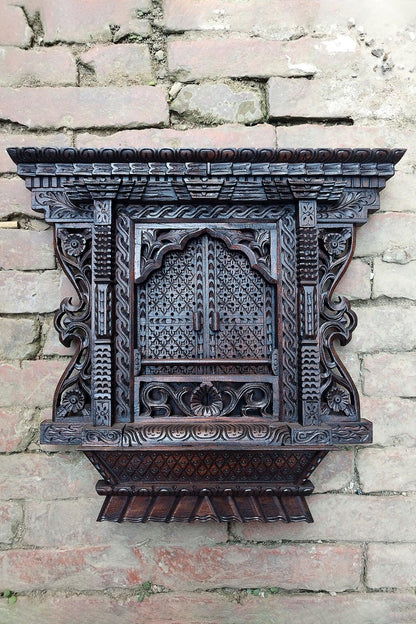 Traditional Newari Handcrafted Wooden Kumari Window - Vajracrafts