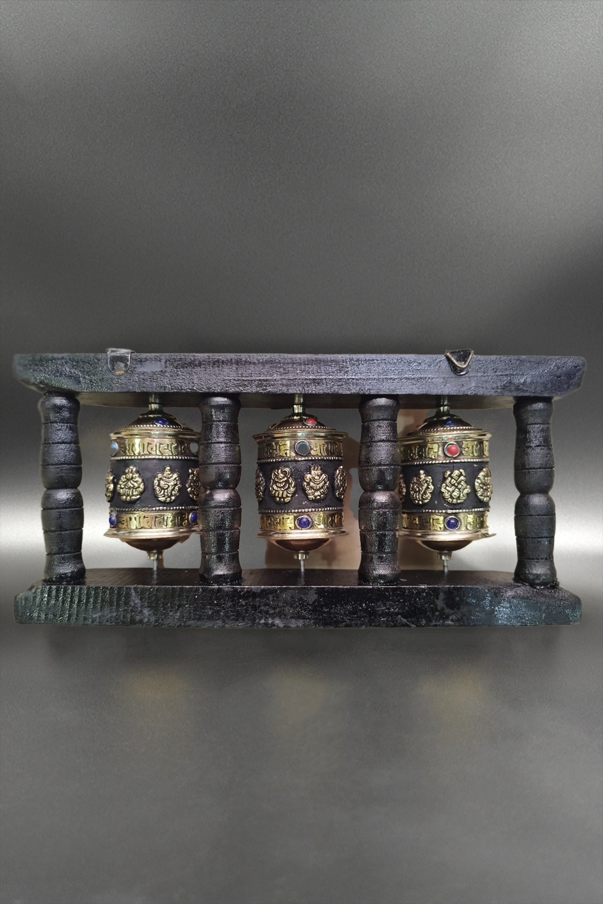 Tibetan Buddhist Prayer Wheels in Wooden Frame | Vajracrafts