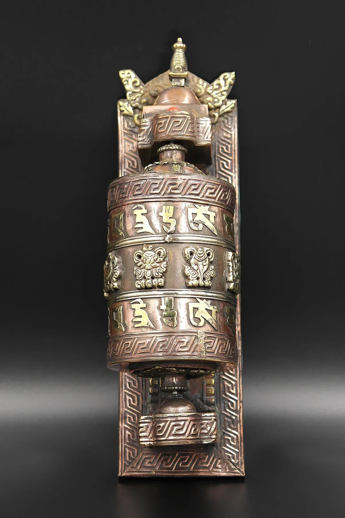 Buddhist Copper Prayer Wheel with wall mount - Vajracrafts