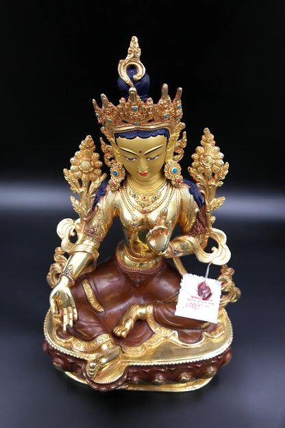 Green Tara statue with full Gold Plated from Nepal 13" - Vajracrafts