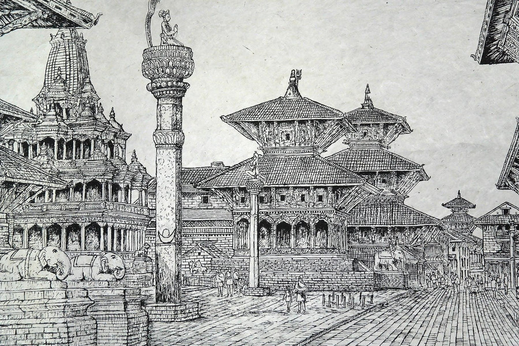 All Handmade Lokta Paper Poster of Patan Durbar Square - Vajracrafts