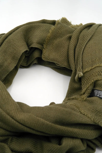 Olive Green color Pure Pashmina Shawl - Vajracrafts