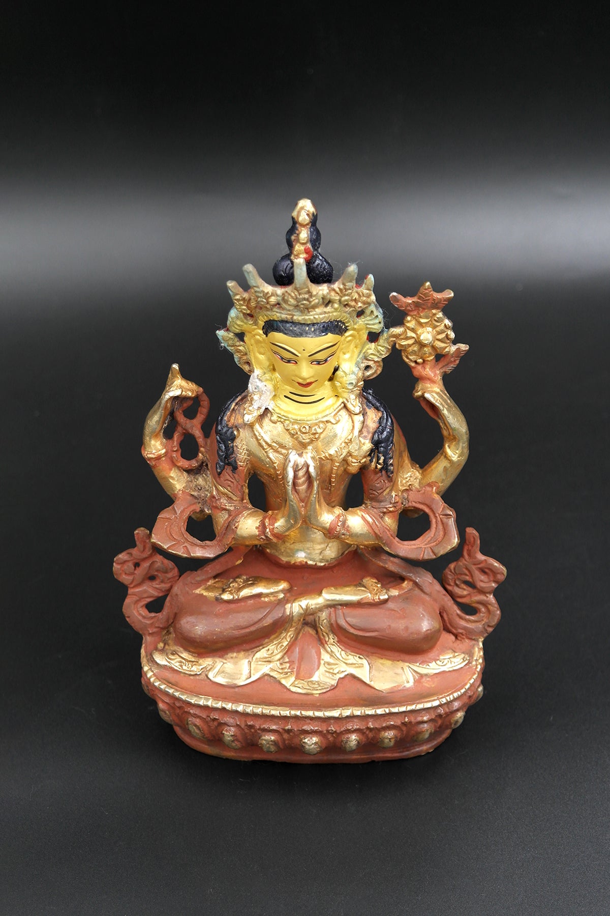 Partially Gold Plated Chenrezig Statue, 6"