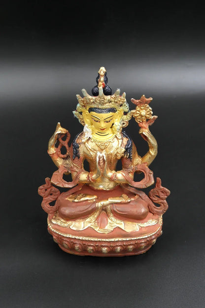 Partially Gold Plated Chenrezig Statue, 6" - Vajracrafts