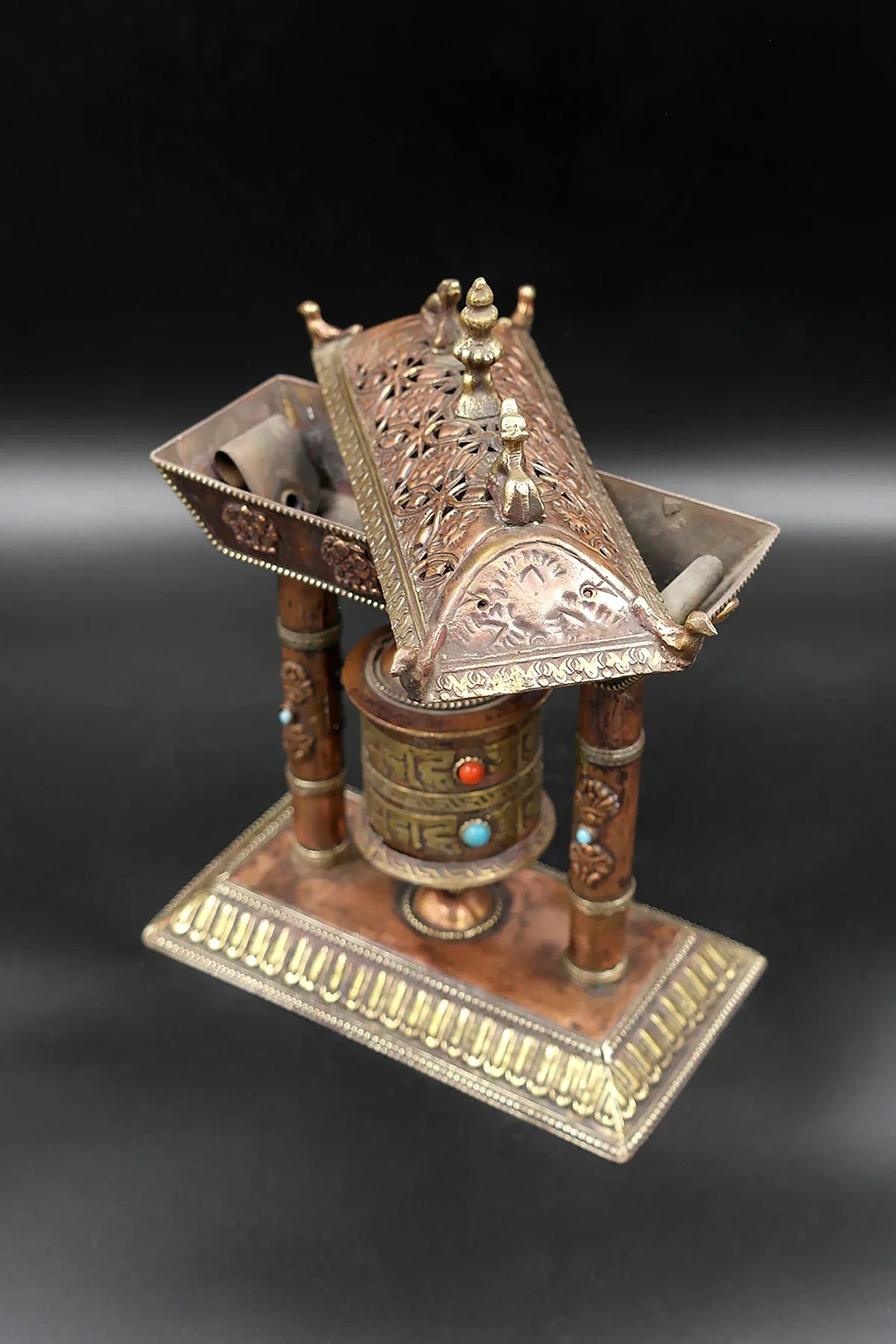 Potala Gate Design Prayer wheel with Incense Burner at top - Vajracrafts