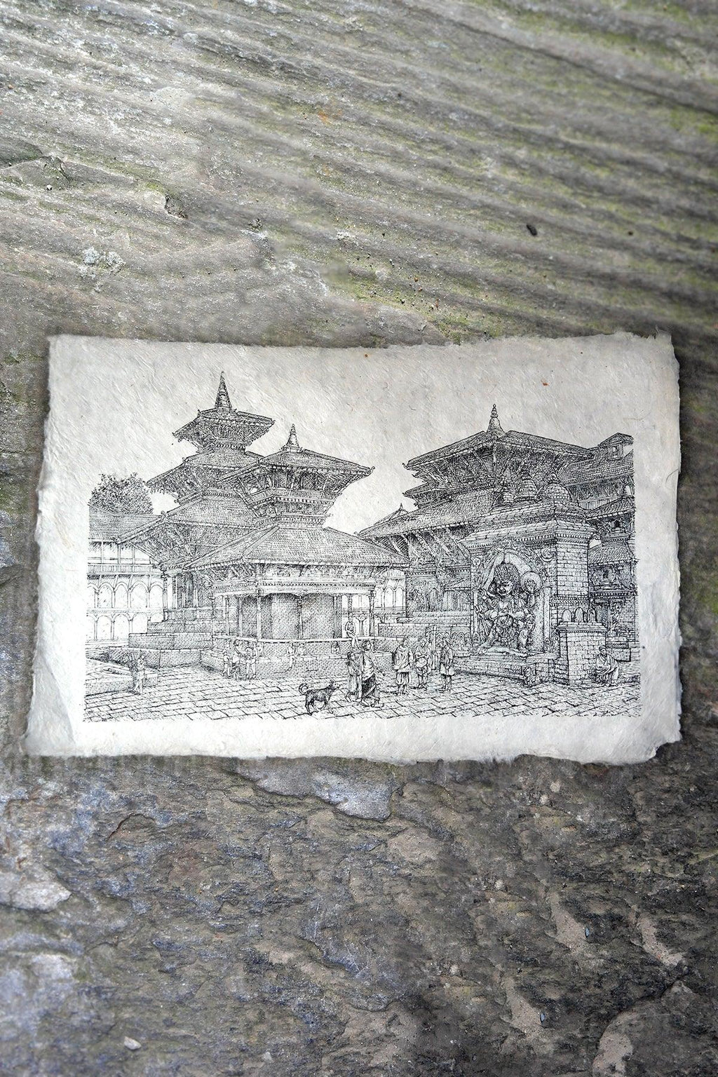 Handmade Lokta Paper Poster of Hanumandhoka Durbar, Kathmandu - Vajracrafts