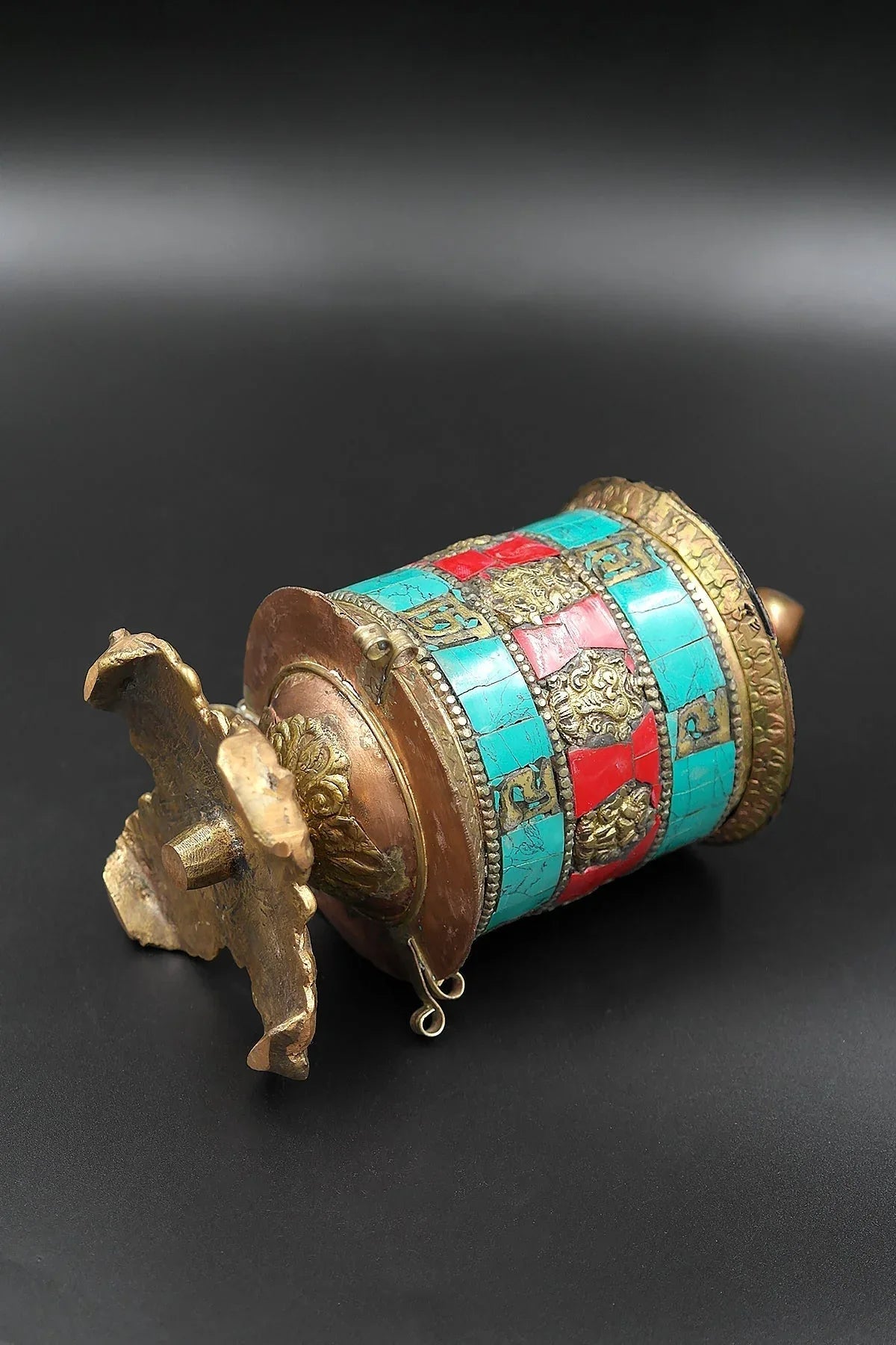 Two Lines Mantra and zemstones inlaid table top Prayer Wheels - Vajracrafts