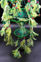 3 tier Dream Catcher Wall Hanging in Green, Handmade Ornament Feather - Vajracrafts