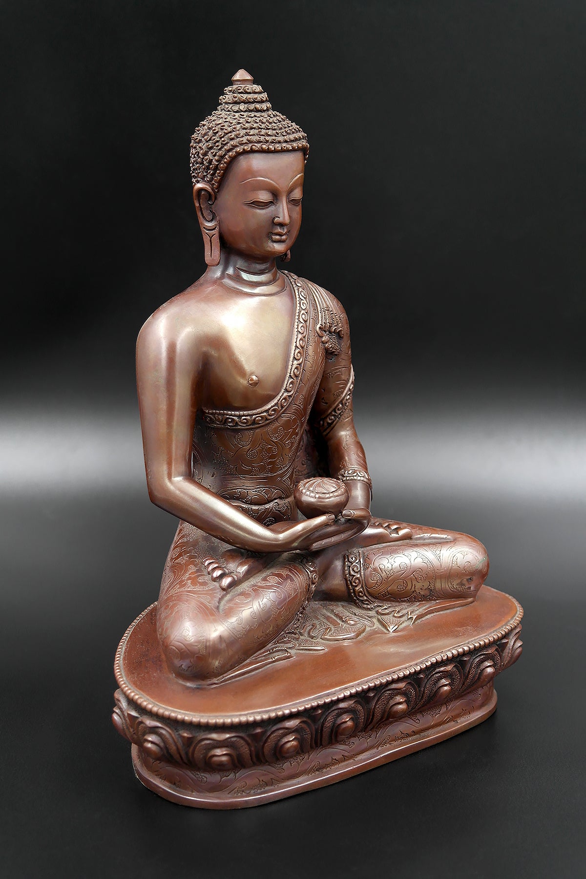 Copper Oxidized Amitabh Buddha Statue, 8"