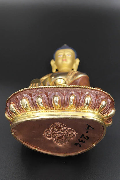 Partly Gold Plated Tibetan Shakyamuni Statue, 8" - Vajracrafts