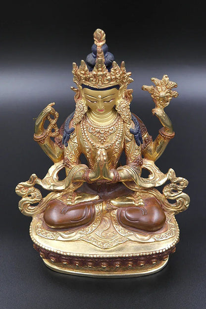 Partly Gold Plated Chenrezig Statue, 8" - Vajracrafts