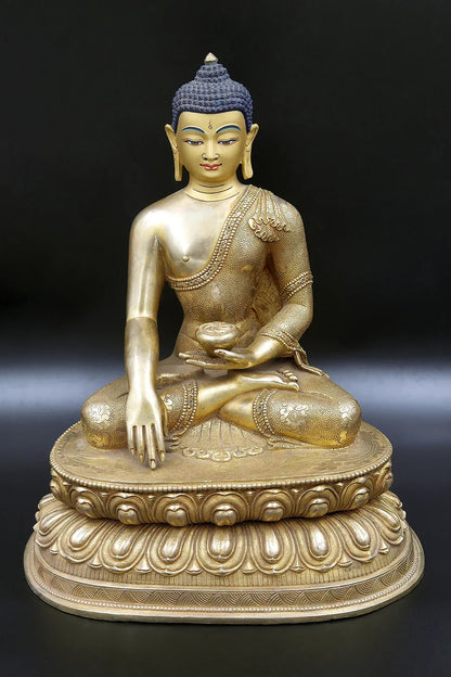 Nepalese Gold plated Shakyamuni Buddha Statue in double lotus - Vajracrafts