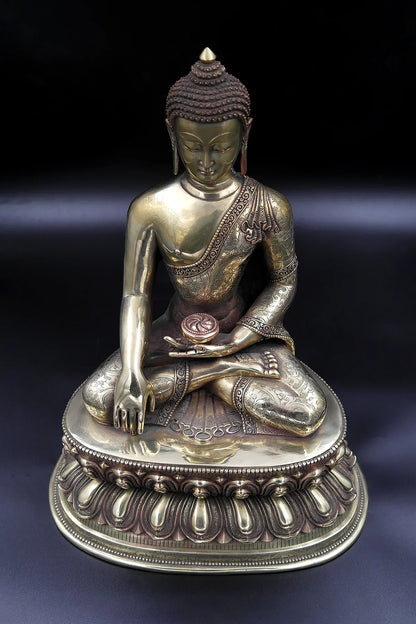 Hand Carved Shakyamuni Buddha Statue double Lotus, 12.5" - Vajracrafts