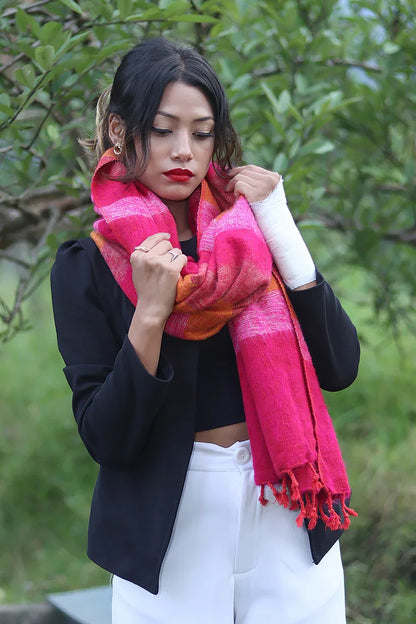 Pink orange mix colors Yak Wool Shawl - Vajracrafts
