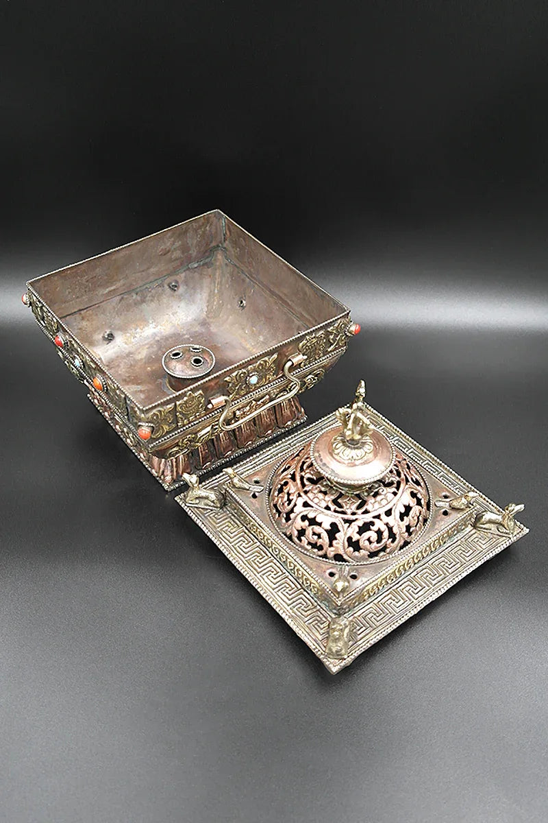 Handmade Copper Tibetan Buddha Incense burner - Vajracrafts