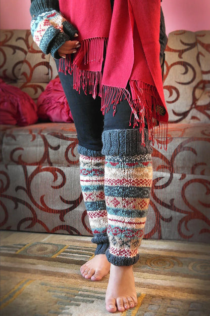 Grey Maroon and mixed colors woolen leg warmers - Vajracrafts
