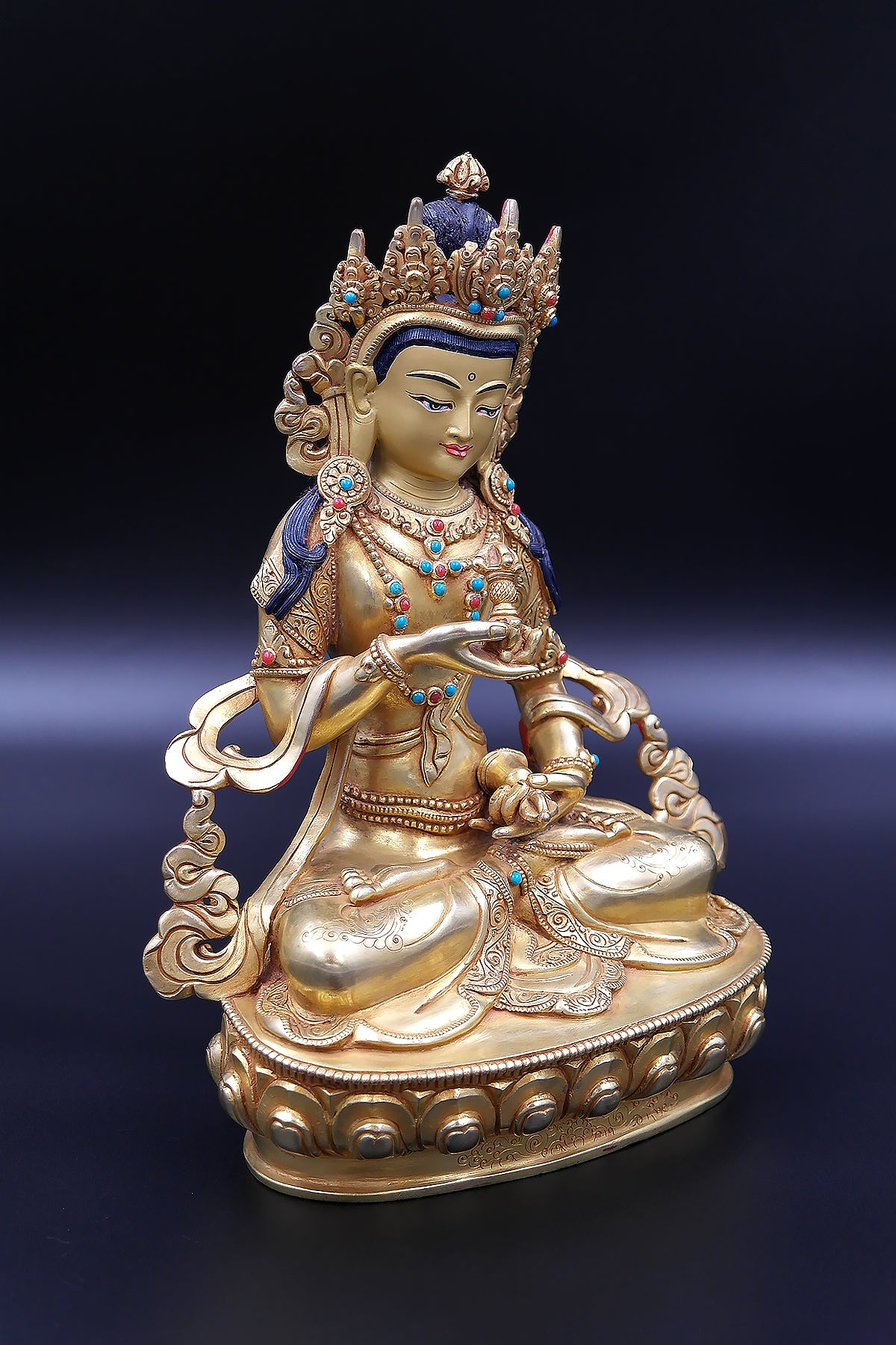 Gold Plated Tibetan Buddhist Vajrasattva Statue, 8"