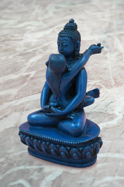 Lapis lazuli tone Buddha Shakti Yab Yum Resin Statue 5" - Vajracrafts