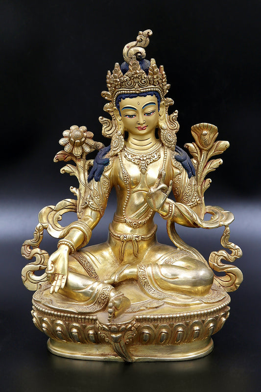 Green Tara statue, handmade Harit Tara Buddhist statue 8"