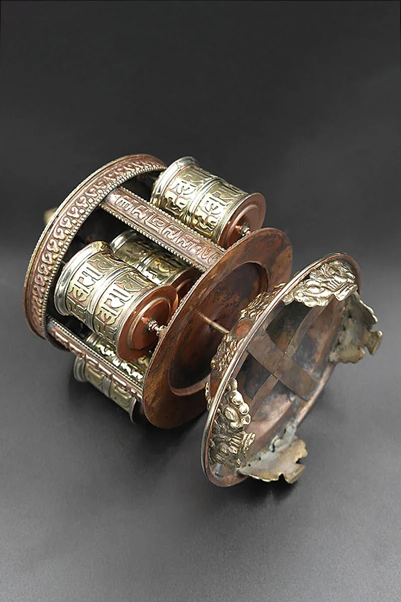5 in 1 Eight Auspicious symbols copper Tibetan Prayer Wheel - Vajracrafts