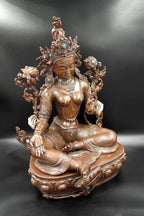 Copper Oxidized Green Tara Statue from Patan 20" - Vajracrafts